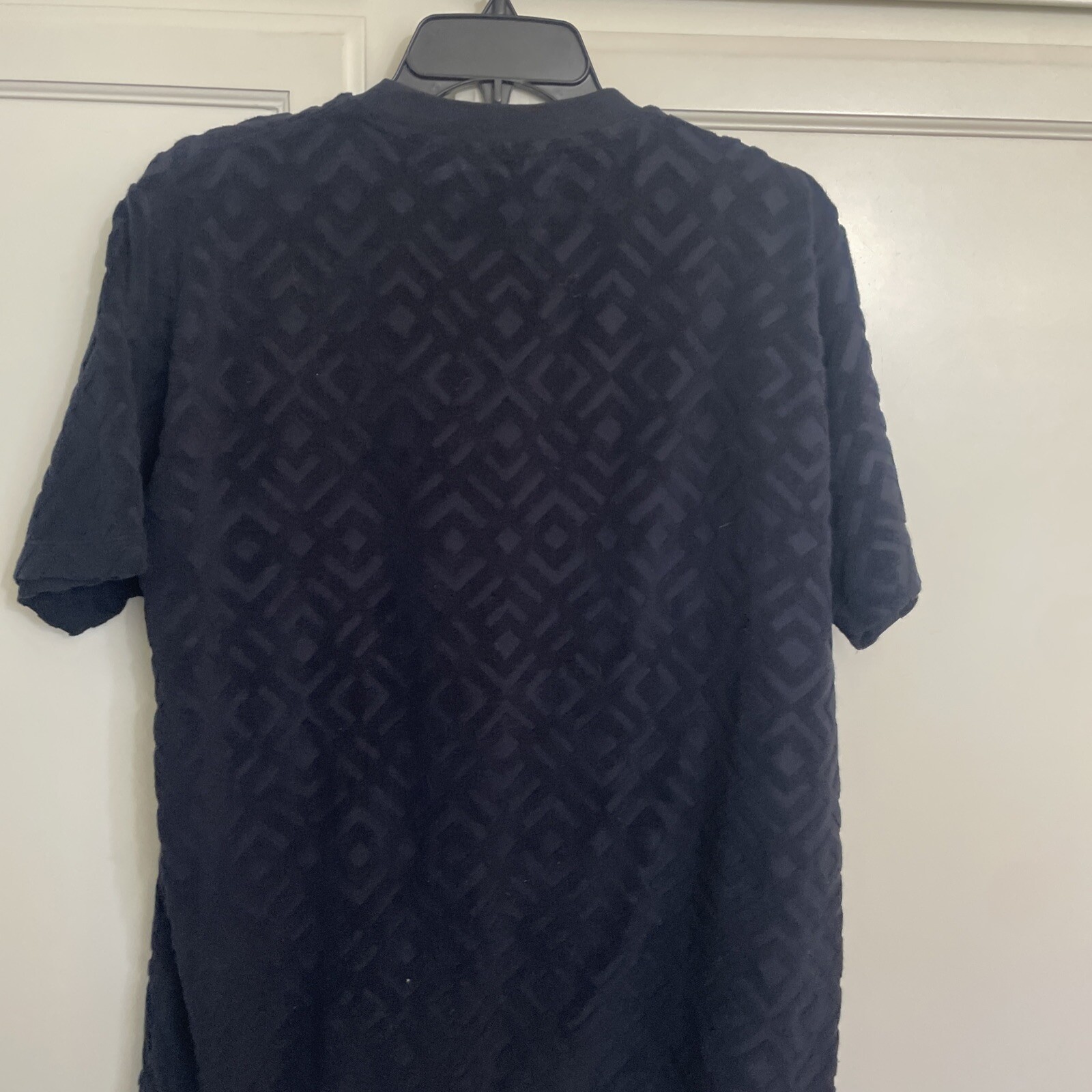 Edifice Pull Over Shirt Navy Velvet Textured Fabric Size XL Cotton Short Sleeve gallery