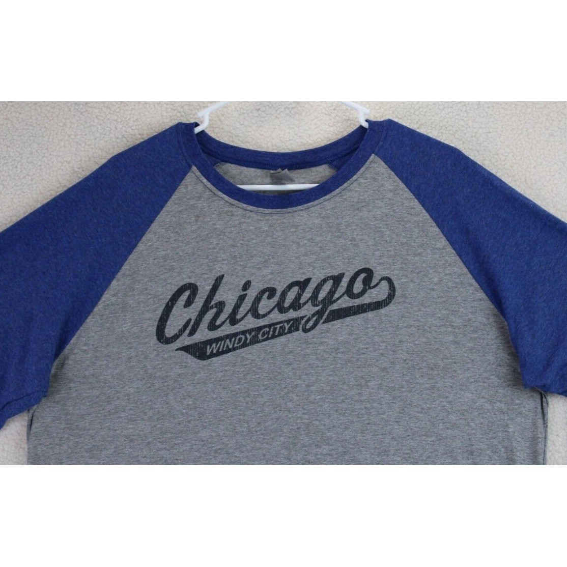 Jezees Blend Chicago Windy City Baseball T-Shirt Mens XL Gray Blue Raglan gallery