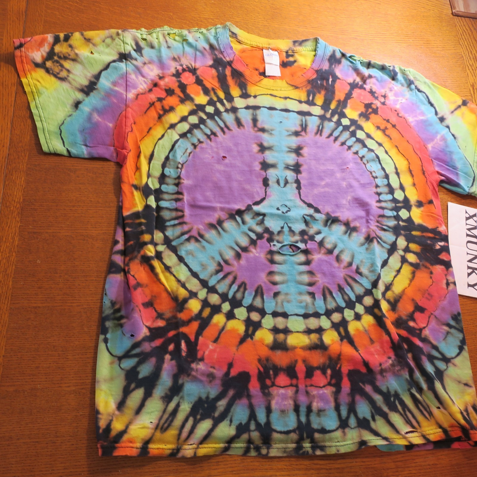 Vintage Custom Peace sign Tie Dye Blank T-Shirt Large Distressed 90's Festival gallery