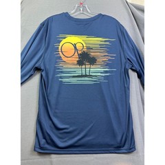 Ocean Pacific Men’s Navy Blue Long Sleeve Sun Shirt Sunset Palm Tree Graphic M