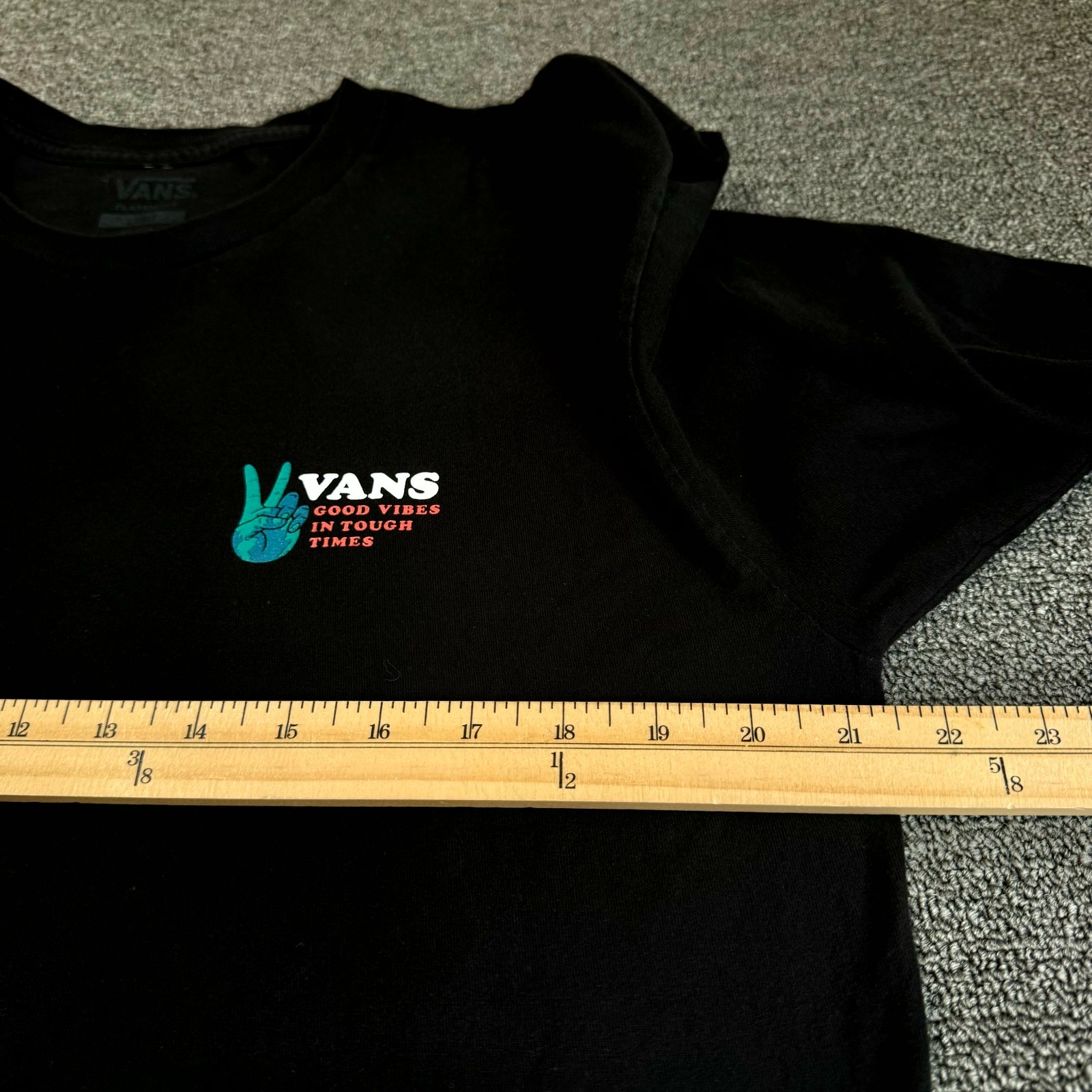 Vans Off The Wall Good Vibes In Tough Times T-Shirt Mens Large Black Graphic gallery