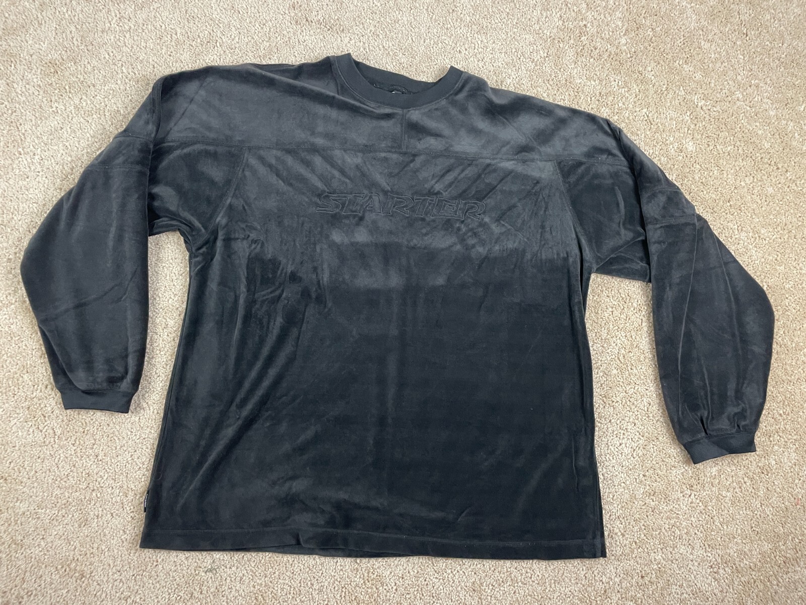 Starter Basic T-Shirt Mens XL Casual Knit Crewneck Long Sleeve Cuff Logo Black gallery