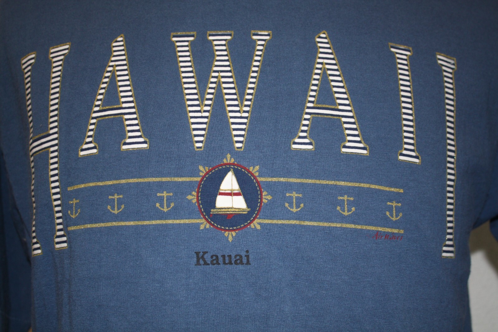 Vtg SofTee TeeJays Single Stitch Blue T-Shirt Sz L Sailing Kauai Hawaii USA Made gallery