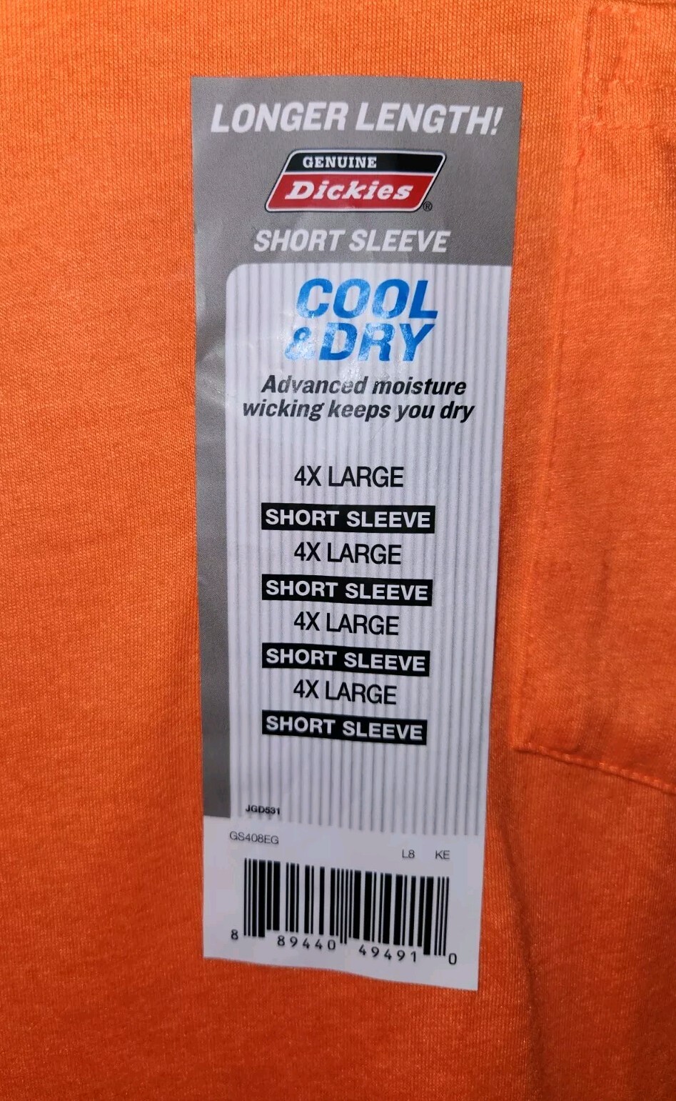Genuine Dickies Men's 4XL Longer Length Pocket Tee ORANGE High Viz T-Shirt 21421 gallery