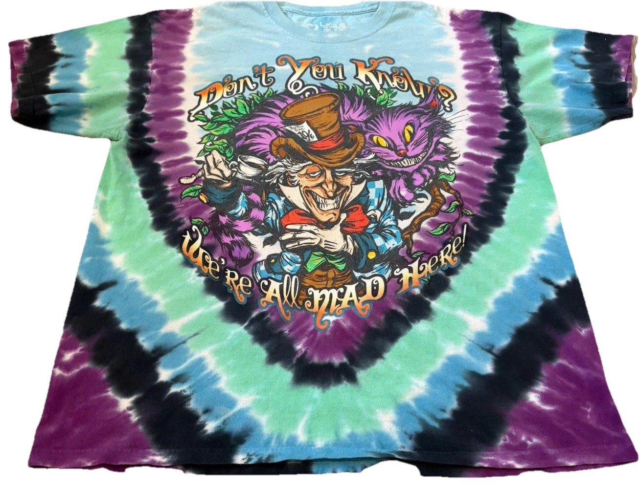 Liquid Blue Alice in Wonderland T-Shirt Men XLarge Blue Tie Dye Psychedelic gallery