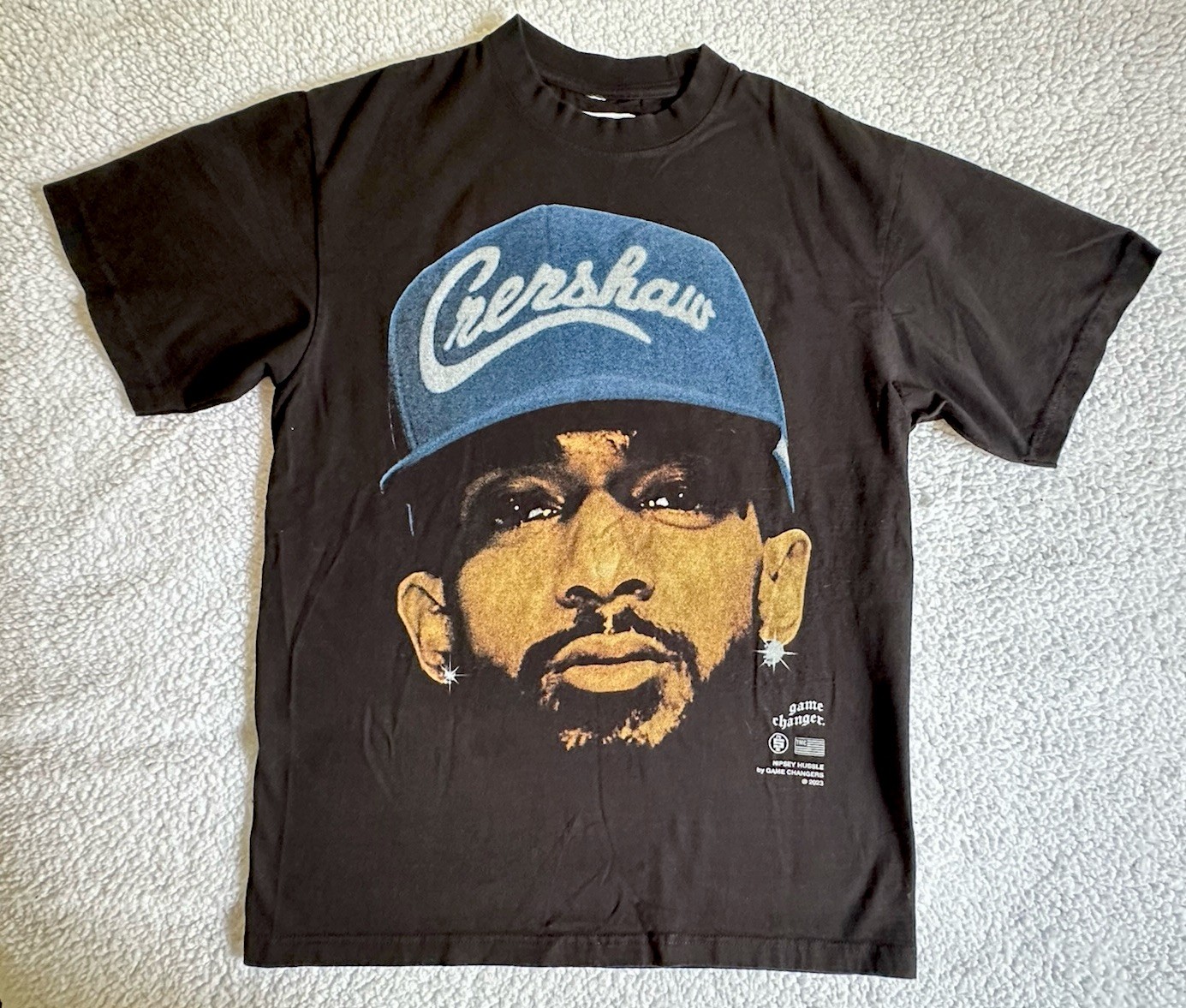 Game Changer Nipsey Hussle Big Face T-Shirt, Black, Large, Crenshaw