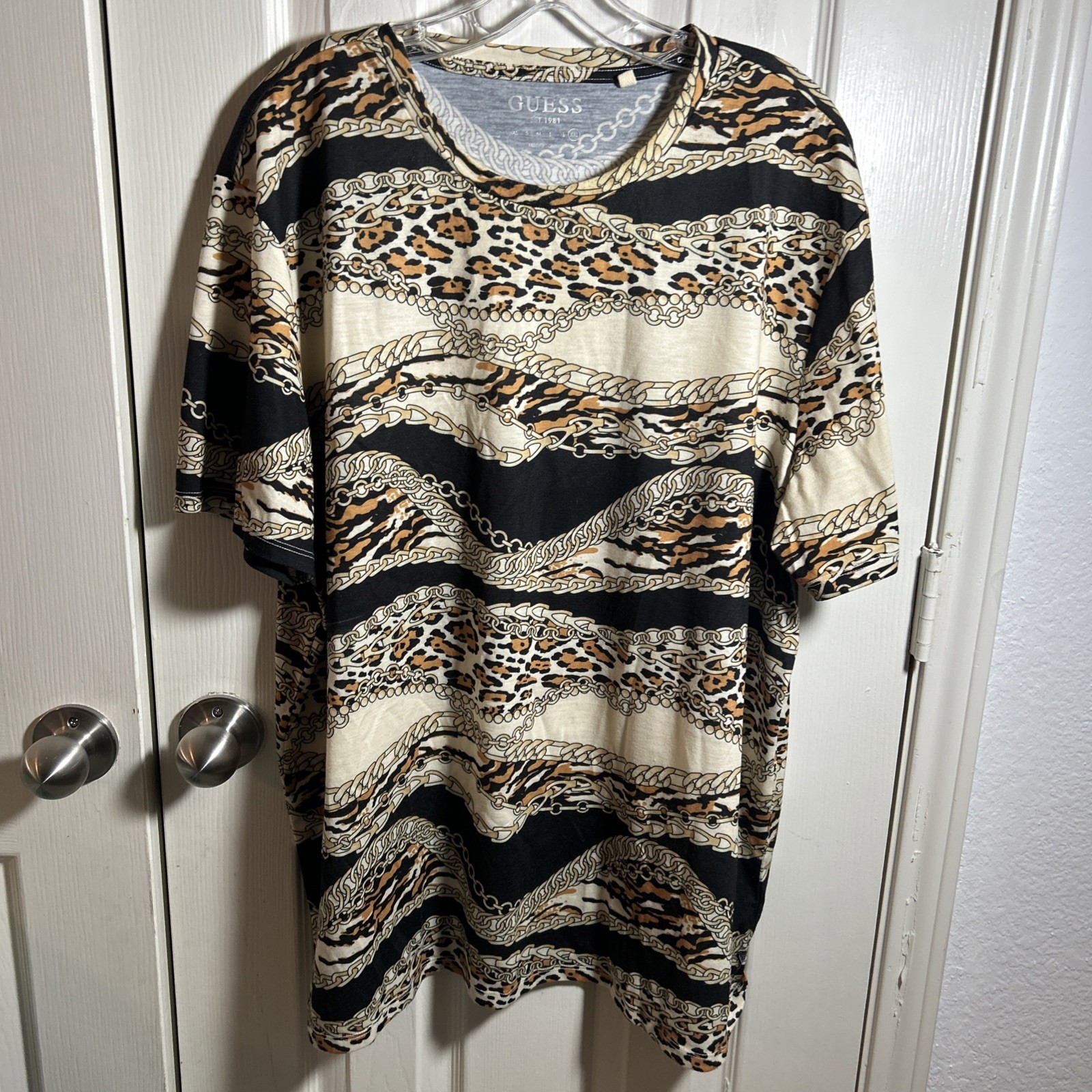 Guess 2XL Mens 2 Beige Eco Animal Print Tee Shirt