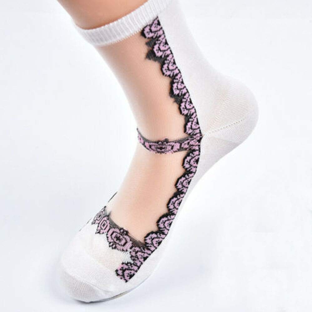 10 Pairs Women's Spring Summer Floral Transparent Thin Short Silk Socks gallery