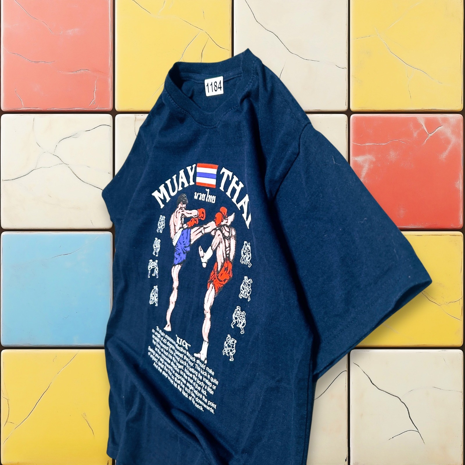 VTG Muay Thai Y2K Kick Boxing Shirt Men S Navy MMA Thailand Tee Kick Leeson gallery