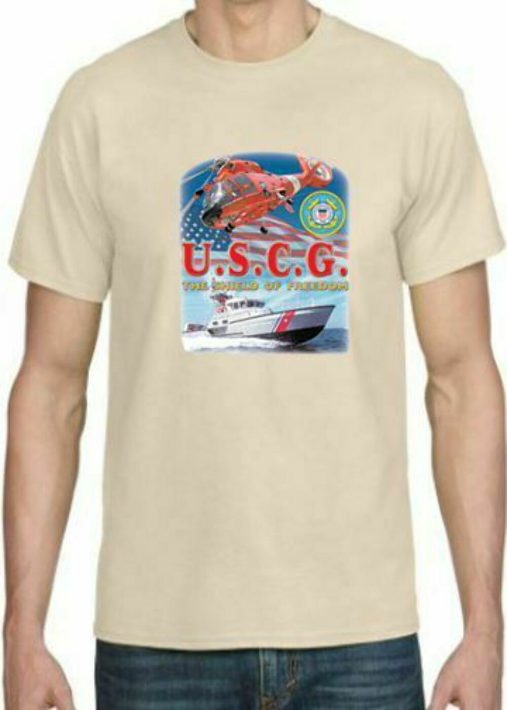Adult DryBlend® T-Shirt - ( USCG SHIELD - AMERICAN PRIDE / MILITARY ) gallery