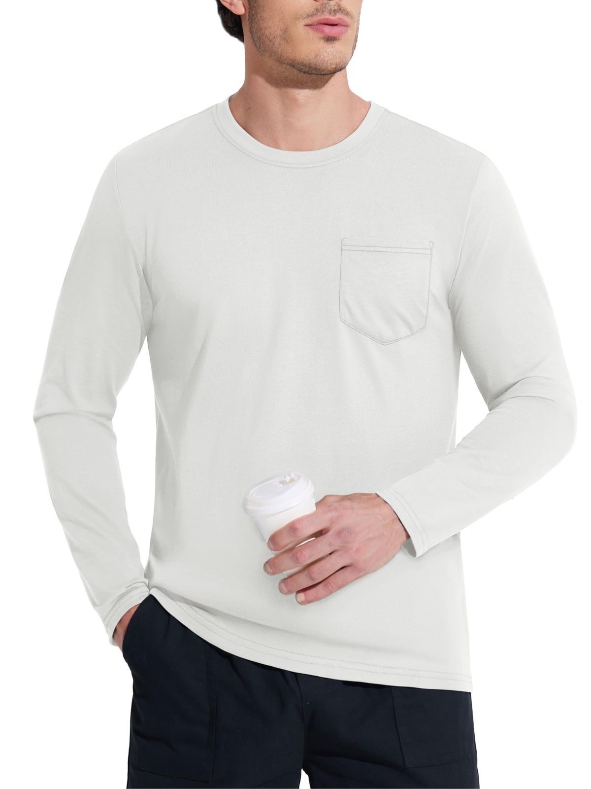 Men's Crew Neck Shirt Long Sleeve Cotton Soft Comfort Lightweight Casual T-Shirt gallery