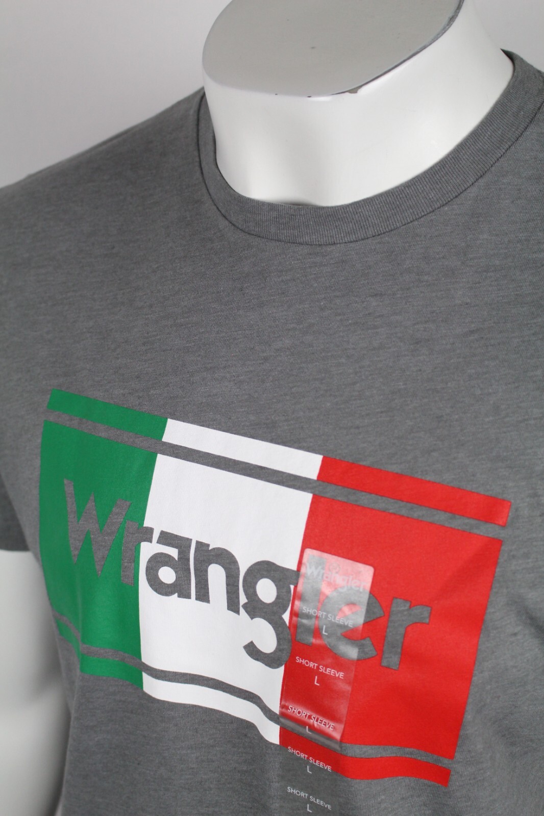 Wrangler Men’s T Shirt Mexico Flag Short Sleeve Crew Graphite Gray Heather