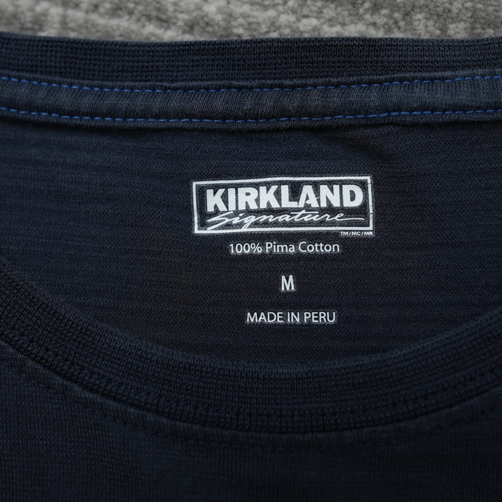 Kirkland Men’s Pima Cotton Tee T Shirt Blue Used Medium Stain gallery