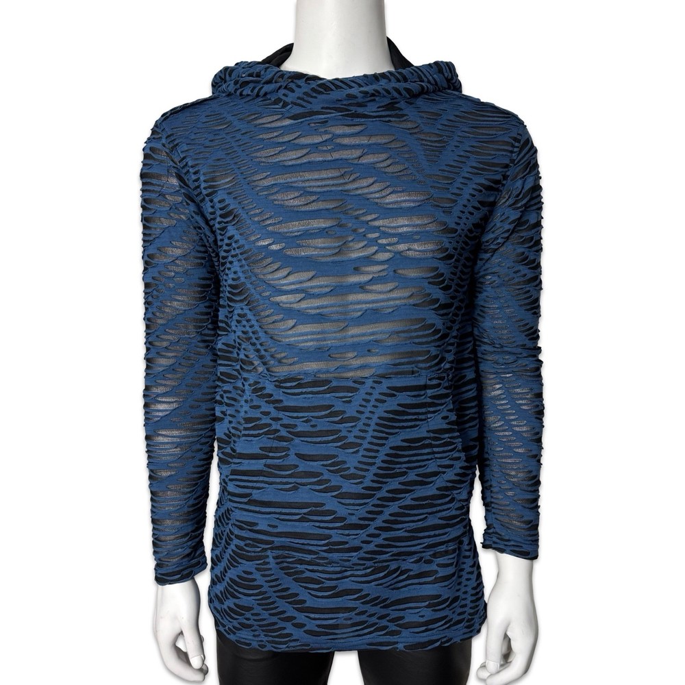 SHRINE GOTHIC DECAYED SHREDDED MATRIX BLUE BURNING MAN RAVE TECHNO SHIRT HOODIE