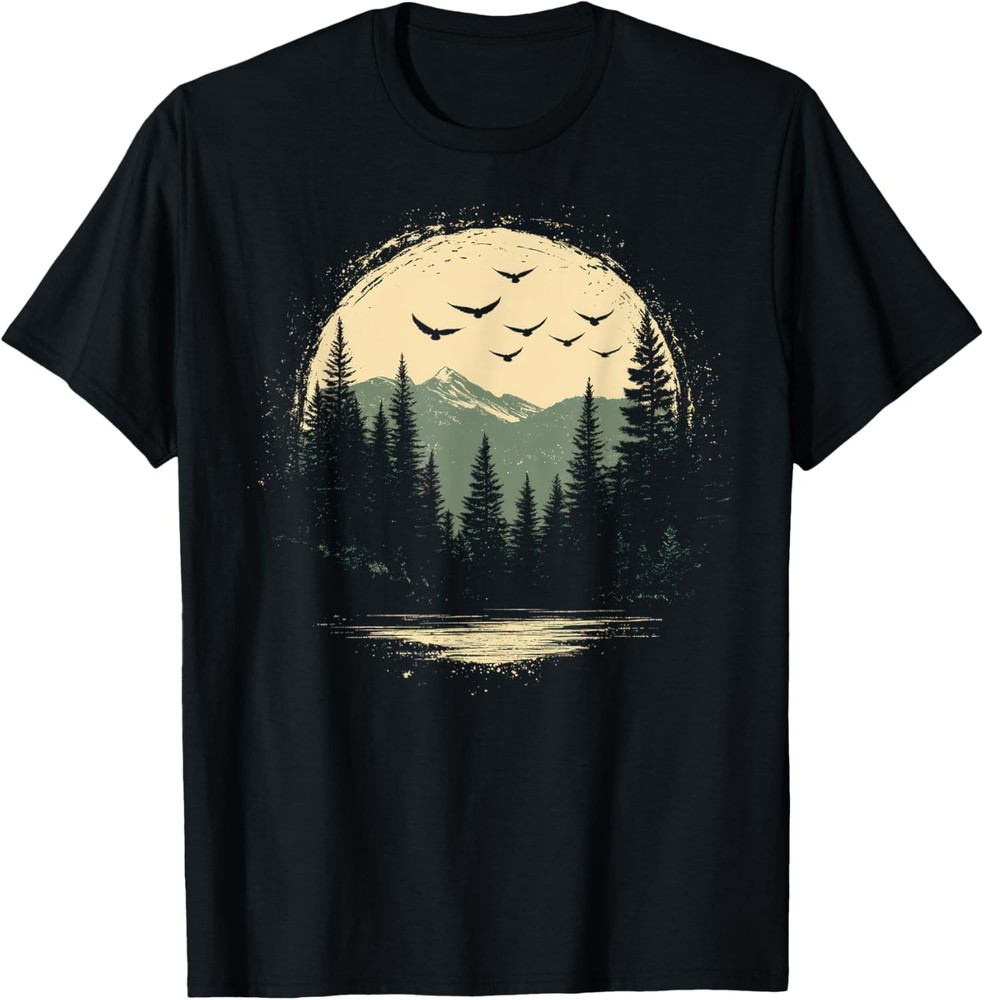 Retro Wilderness Bear Trees Reflection Outdoor Forest T-Shirt