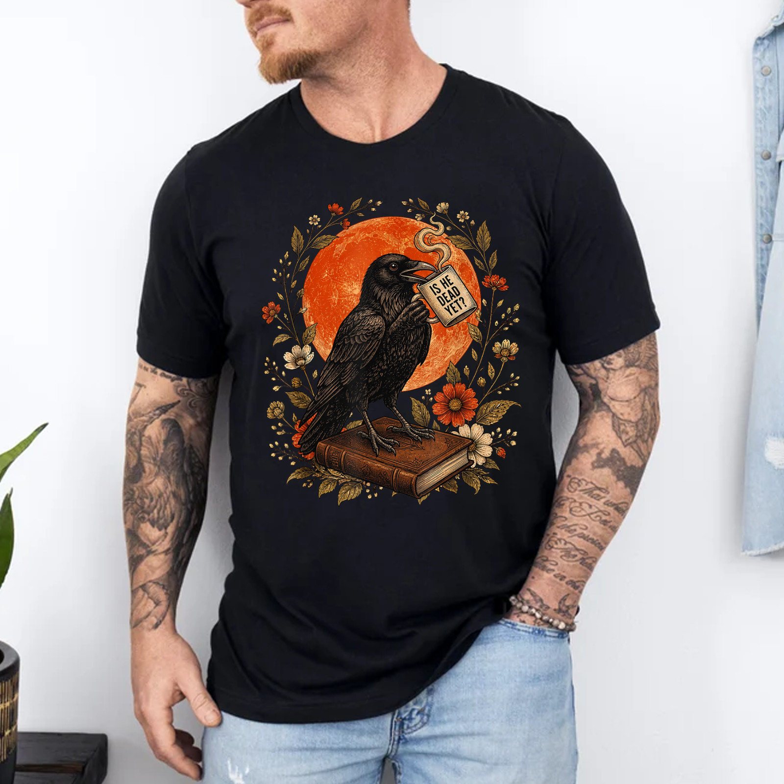 is He Vintage Dead Yet Dark Crow Raven Bird Humor Gothic T-Shirt gallery