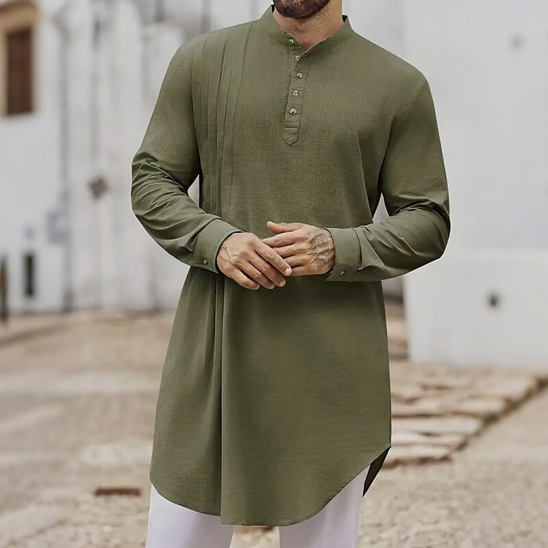 Muslim Men's Button Cotton Linen Shirt Muslim Robe HOT gallery