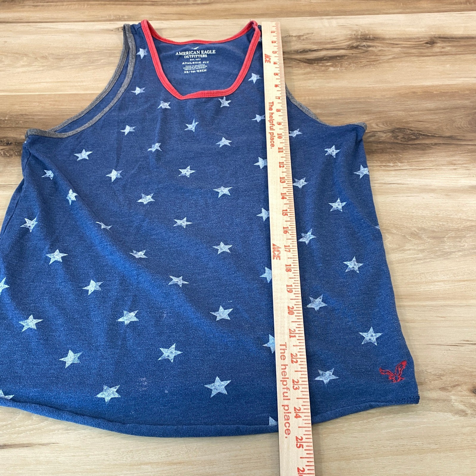 American Eagle Mens XS Blue Star Print Tank Top Patriotic Ringer Athletic Fit gallery