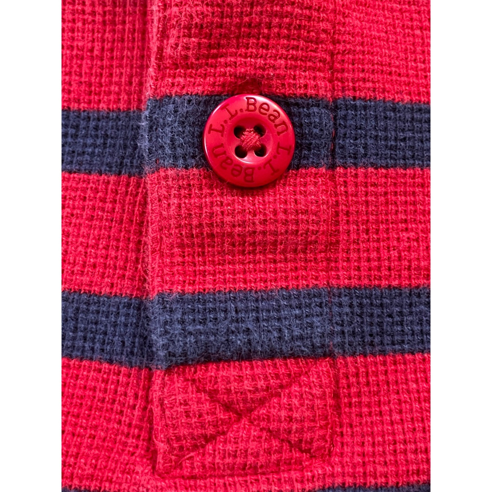 90s Vintage L.L. Bean Mens Medium Henley Shirt Red Navy Blue Striped Waffle Knit gallery