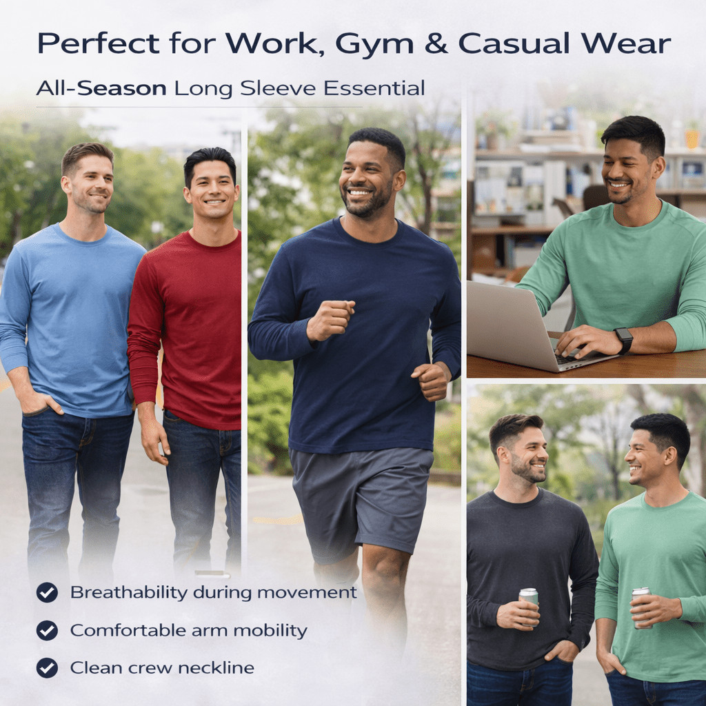 24 Pack Men's Long Sleeve T-Shirts 2XL Dark Colors Cotton Blend Bulk Tees gallery
