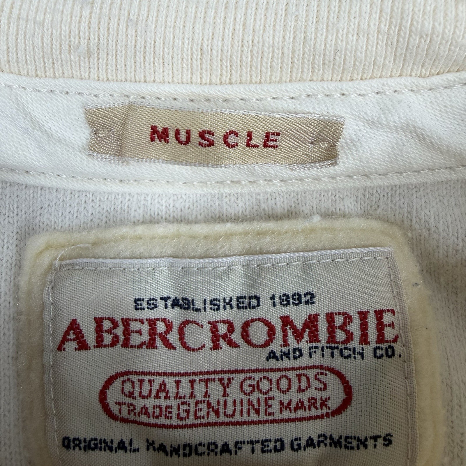 Vintage Abercrombie & Fitch Muscle fit Henley Thermal Cream Logo Y2K Preppy L gallery