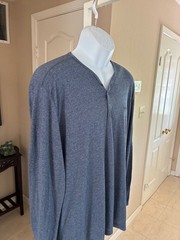 John Varvatos Soft Lightweight Henley Tee Shirt 4 Snap Long Sleeve Blue-Grey XL