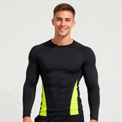 Athletic Long Sleeve Compression Shirts Dry Fit Sports Gym Shirts Outdoor Blue