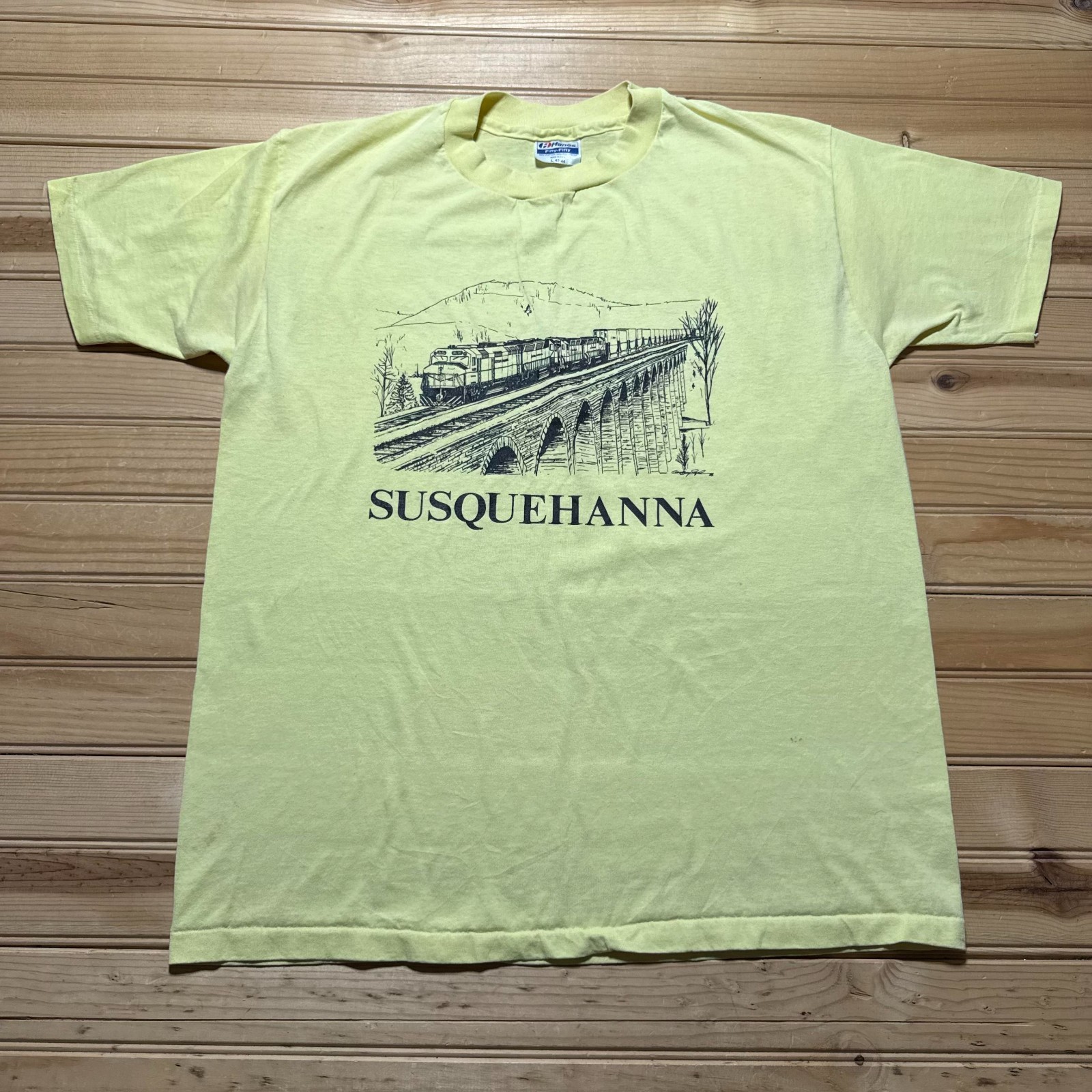 Vintage 80s Hanes Susquehanna Railroad Train Bridge Graphic T-Shirt USA - Large gallery