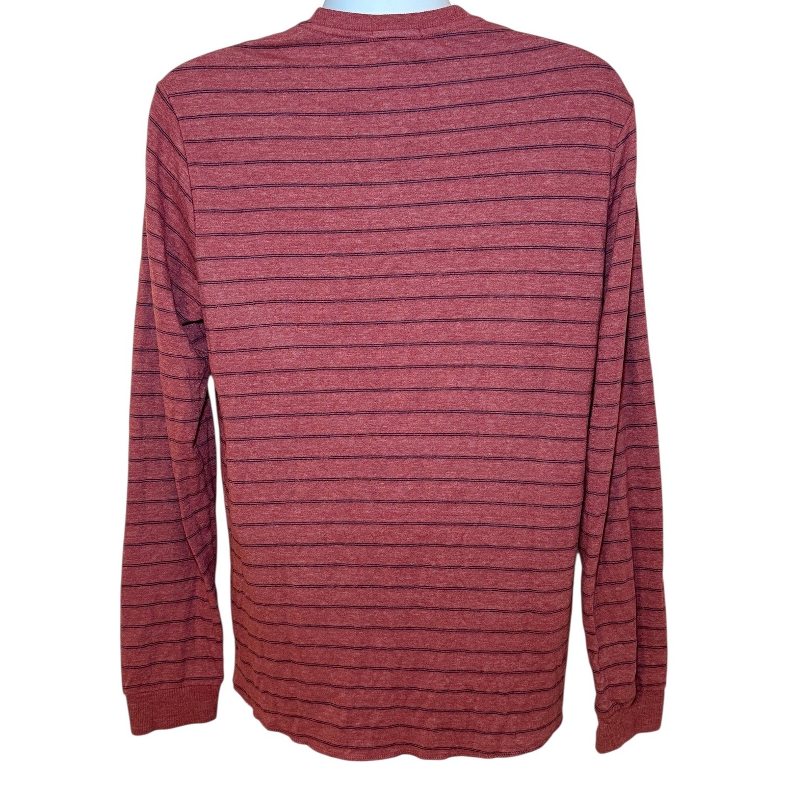 Marine Layer Mens M/L Double Knit Henley Shirt Red Striped Long Sleeve Pullover gallery