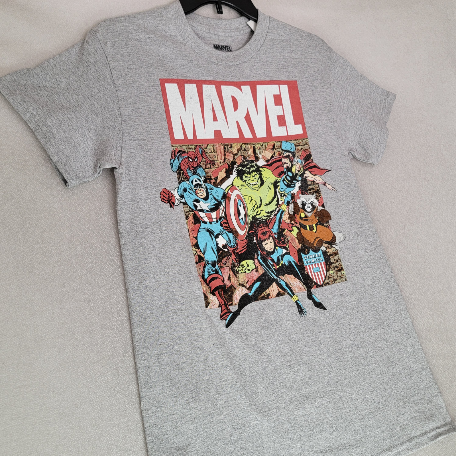 MARVEL COMICS Shirt Mens Small Gray Golden Age Avengers Casual Hulk Thor NWT gallery