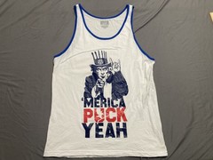 Puck Hcky Men’s White Uncle Sam Tank Top Merica Size Large