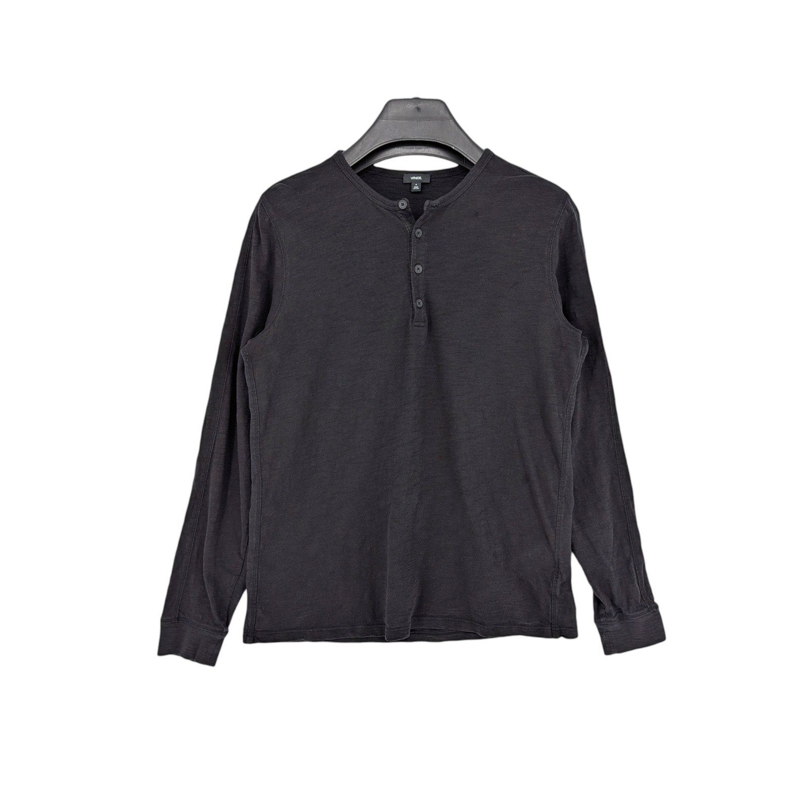 Vince Garment Dyed Henley Shirt Mens Medium Black Long Sleeve Pima Cotton Peru gallery