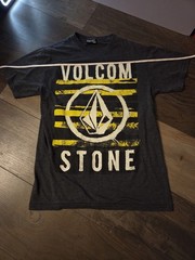 Volcom Men’s Dark Gray Yellow Graphic Logo Crew Neck Cotton Blend T-Shirt Size S