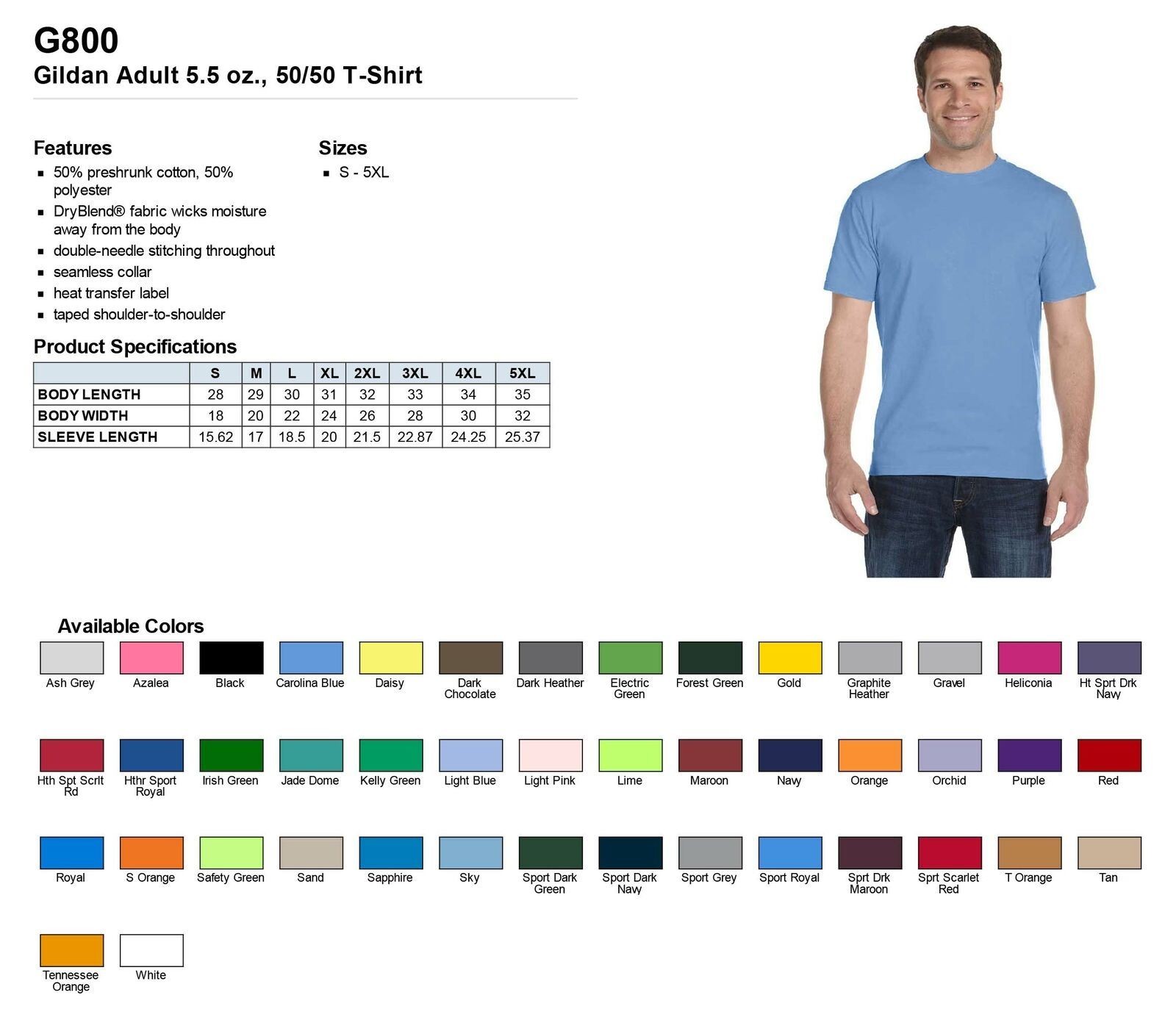 Gildan DryBlend Men's Short Sleeves Preshrunk 50/50 Cotton S-XL T-Shirt R-G800 gallery