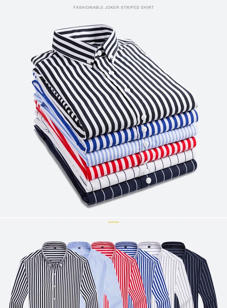 Mens Dress Shirts Long Sleeves Slim Fit Camisas Striped Cotton Casual Shirts Top gallery