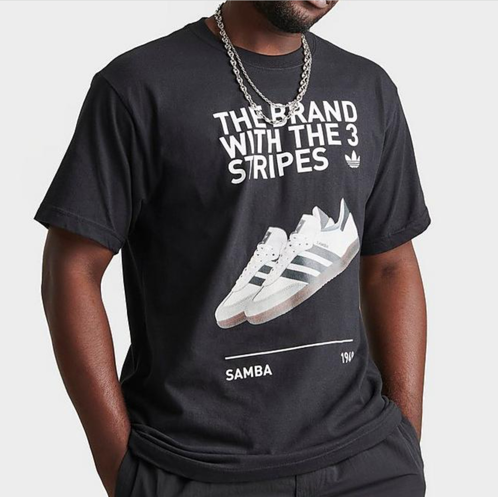 NEW MEN'S ADIDAS ORIGINALS SAMBA TREFOIL TEE SHIRT ~SIZE LARGE #JE2040 gallery