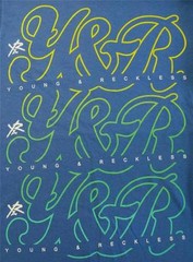 Young & Reckless Cursive Gradient Tee Mens Blue 100% Cotton T-Shirt New NWT