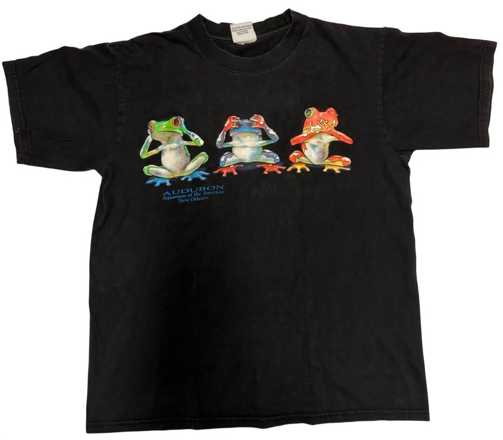Vintage 1990’s Hear No Evil 3 Frogs Audubon Aquarium New Orleans T-Shirt Size M