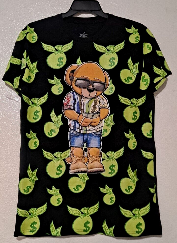 Vibes Legend Bear Money T-Shirt Men’s Size Large Black Short Sleeve 100% Cotton