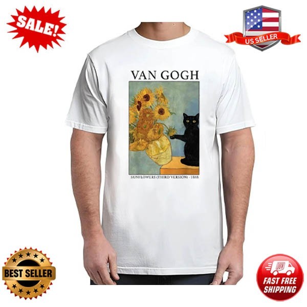 Van G0gh Black Cat With Sunflowers Funny Cat Vintage Adult S-5XL T-Shirt