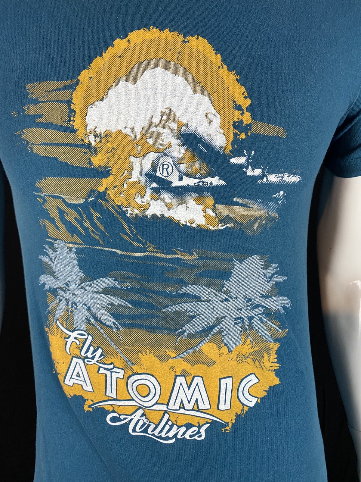 Grunt Style "Fly Atomic Airlines" Blue Front Graphic T Shirt, Men's Size Small gallery