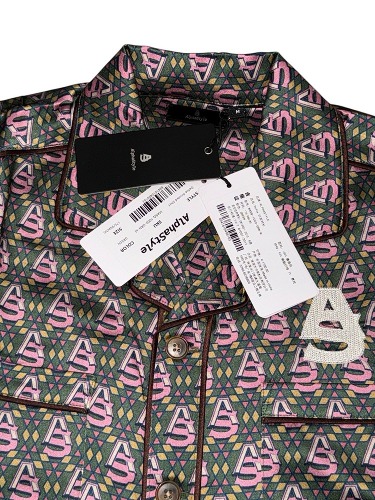 NWT AlphaStyle Luxe DEFOE Printed Silk Button Up Streetwear Shirt MSRP $250 Sz M