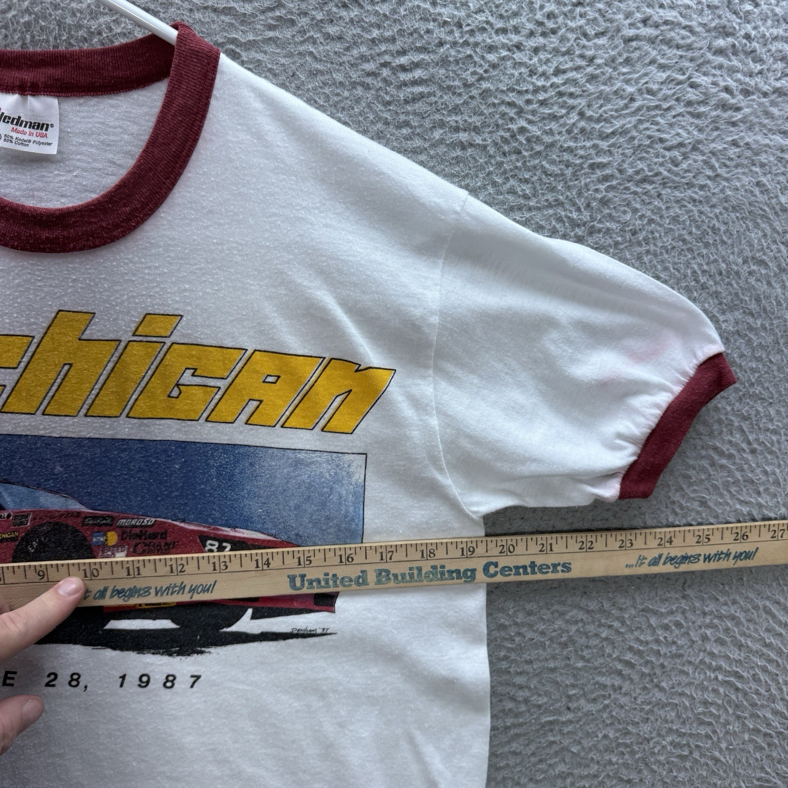 Vintage Stedman Shirt Adult Large White Ringer Stock Car Racing Grunge 80s Mens gallery