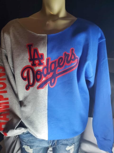 LA Dodgers Baseball World Series raw edge sweatshirt cold shoulder off shoulder