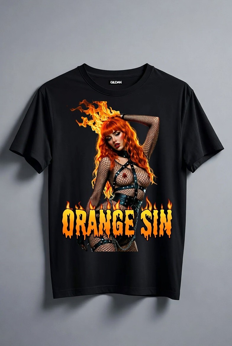 Hip Hop Streetwear Black Tee Orange Sin Sexy Girl Graphic Casual gallery