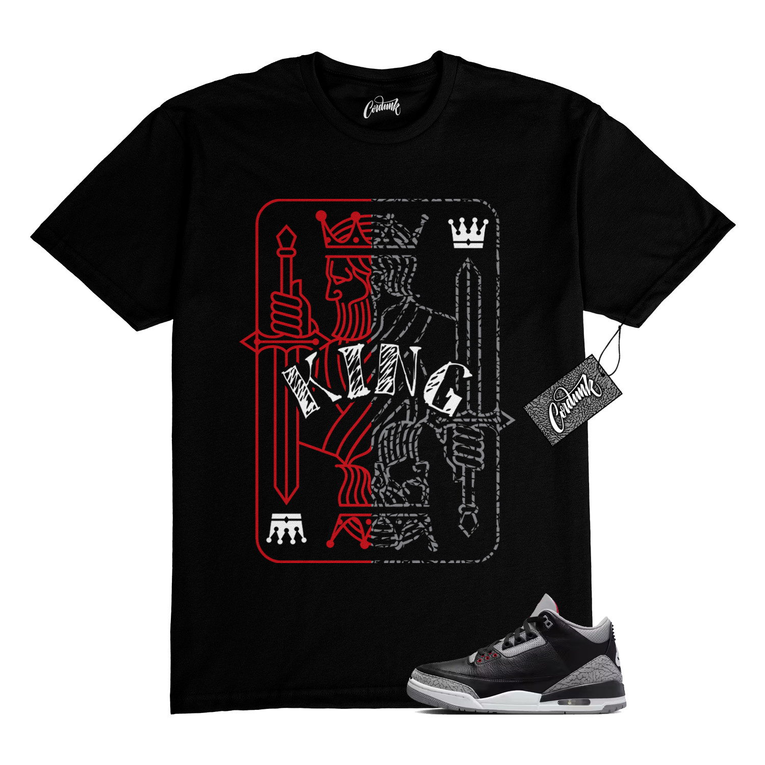 3 Cement Fire Red Cement Grey Elephant Print White Black T Shirt to Match KING gallery