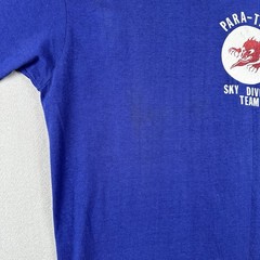 Vintage 70s Para Tech Sky Diving Team Shirt Large Blue Devil Logo Single Stitch