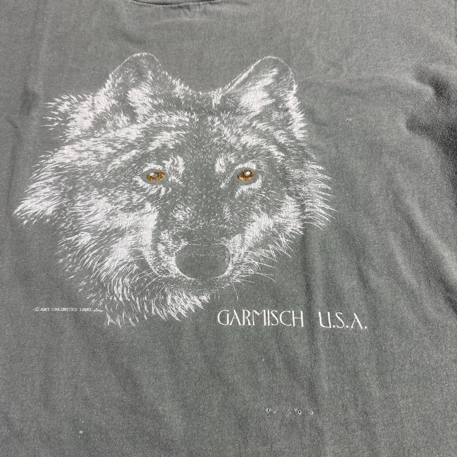 VTG Wolf T-Shirt One Size Fits All Anvil Single Stitch Cotton Made In USA 1990 gallery