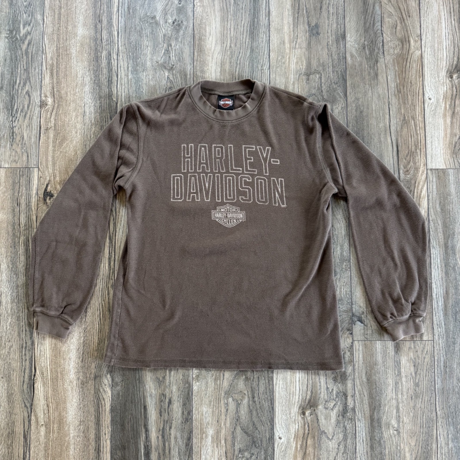 Harley-Davidson RARE Mens Med Gray Vintage Thermal Waffle Long Sleeve Shirt