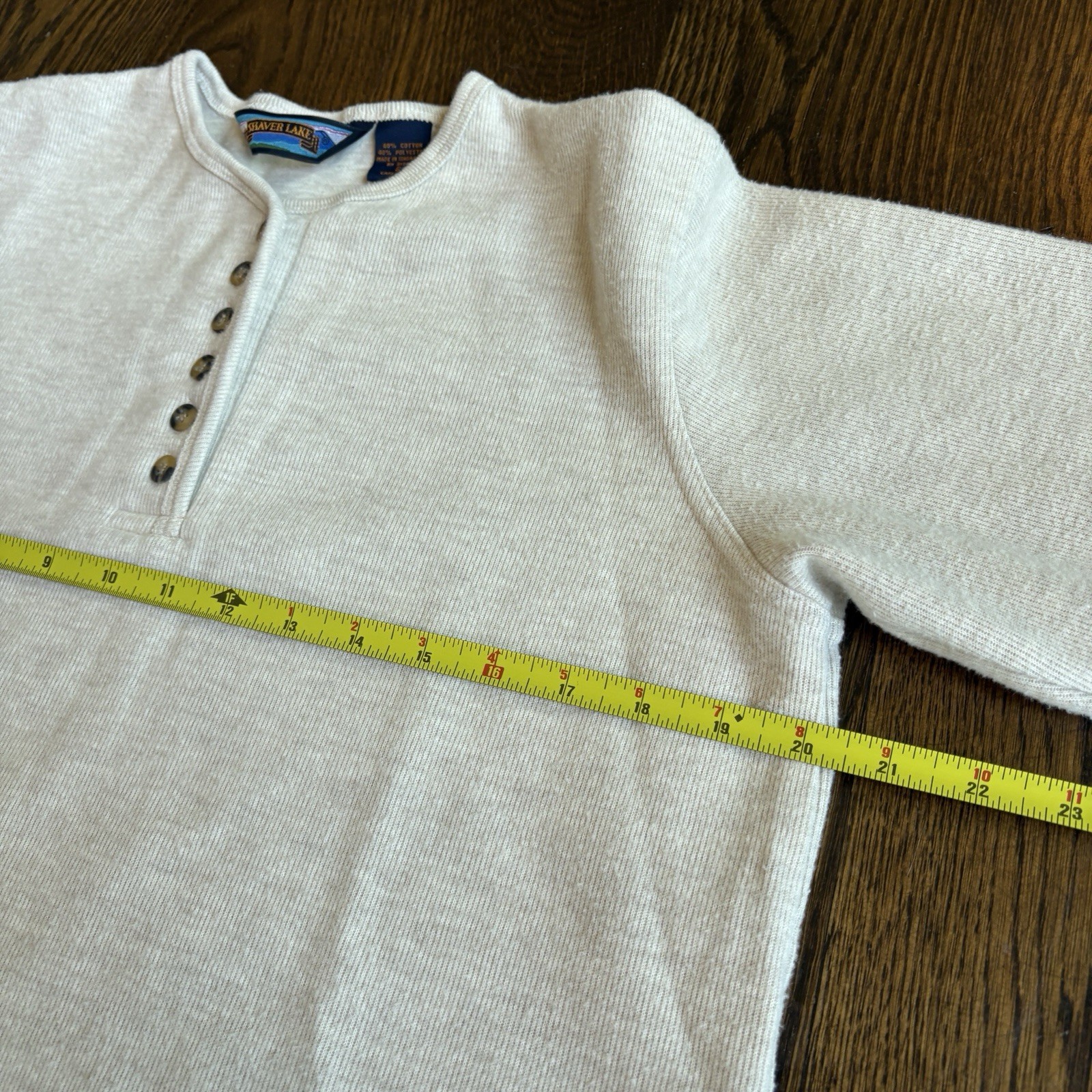 Vtg 90s Shaver Lake Knit Henley Mens S Cream Ribbed Thermal Pullover Sweater gallery